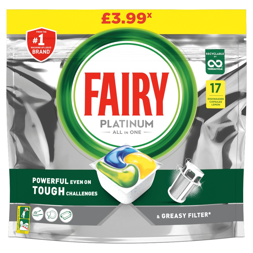 FairyPlatinumAllInOneDishwasherTabletsLemon FairyPlatinumAllInOneDishwasherTabletsLemon